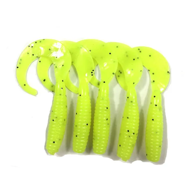 5pcs/lot 6cm 2g silicone bait iscas artificiais para pesca Curly Tail Maggots Grub Worm Fishing Lure Soft baits WQ138