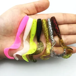 5pcs/lot 6cm 2g silicone bait iscas artificiais para pesca Curly Tail Maggots Grub Worm Fishing Lure Soft baits WQ138