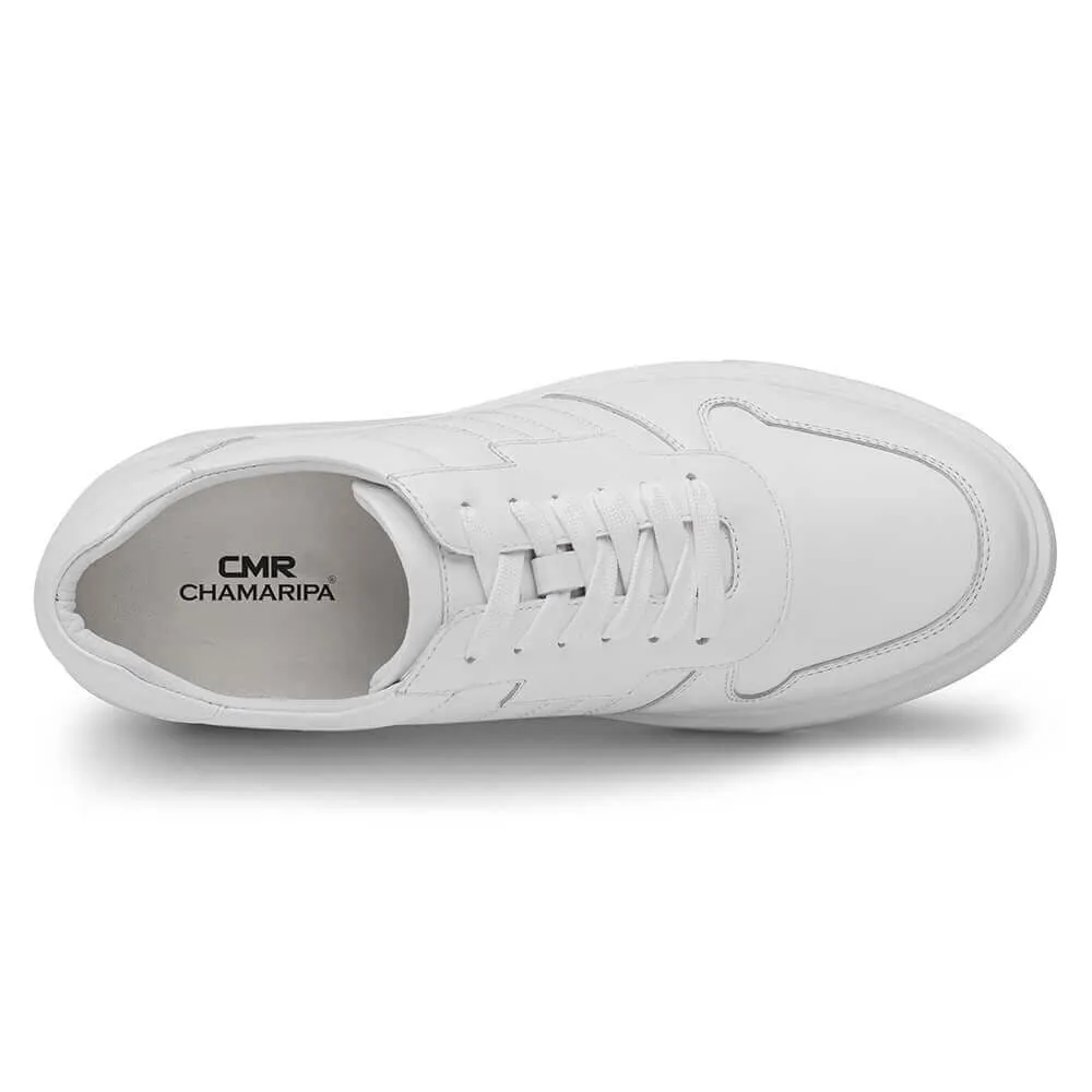 7 CM / 2.76 Inches CMR CHAMARIPA Hidden Heel Shoes Mens - Height Increasing Shoes - White Cowhide Leather Mens Shoes