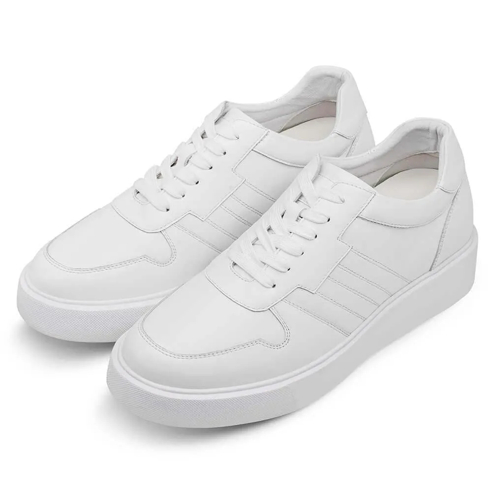 7 CM / 2.76 Inches CMR CHAMARIPA Hidden Heel Shoes Mens - Height Increasing Shoes - White Cowhide Leather Mens Shoes