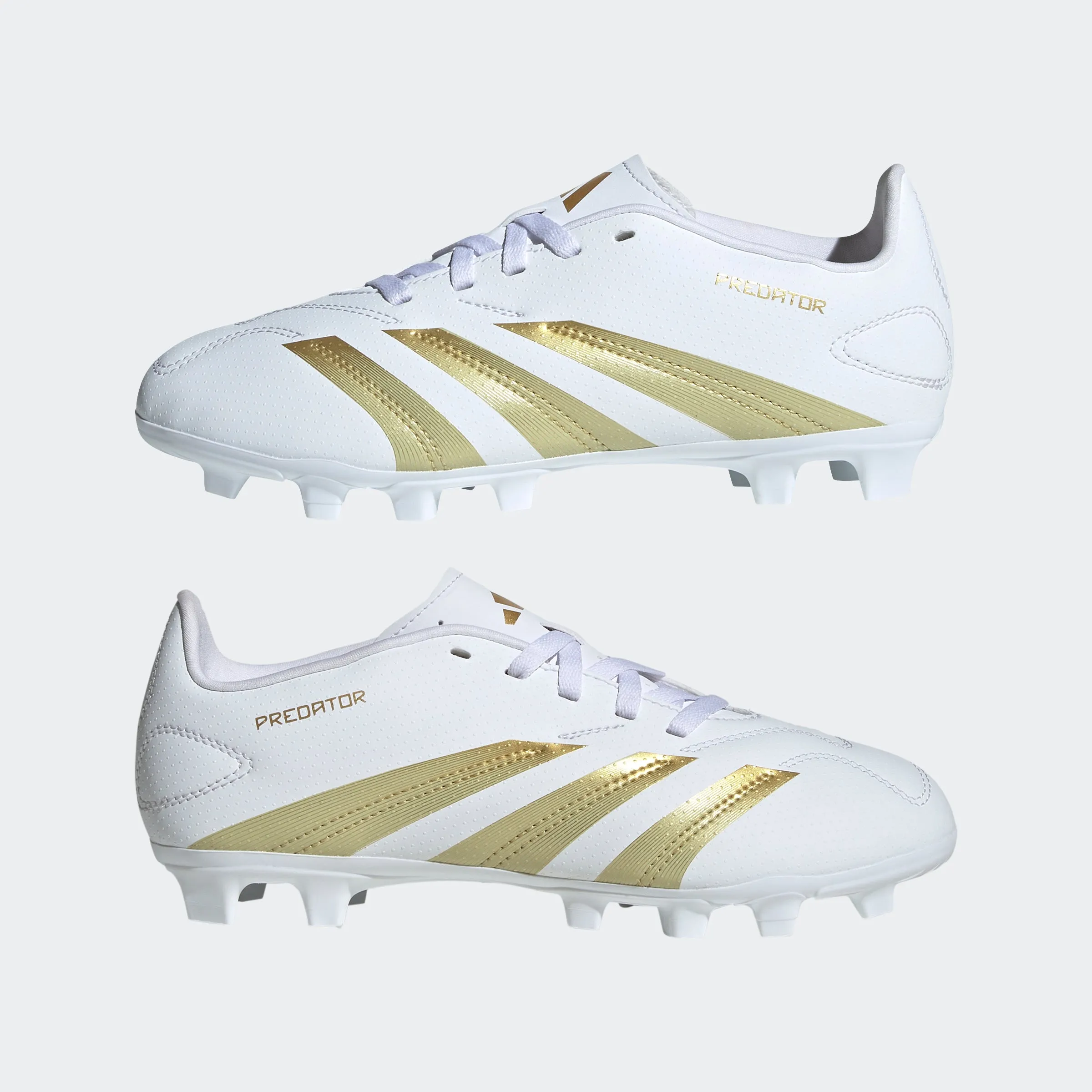 adidas PREDATOR CLUB Flexible Ground Cleats | Cloud White-Metallic Gold | Kid's Unisex