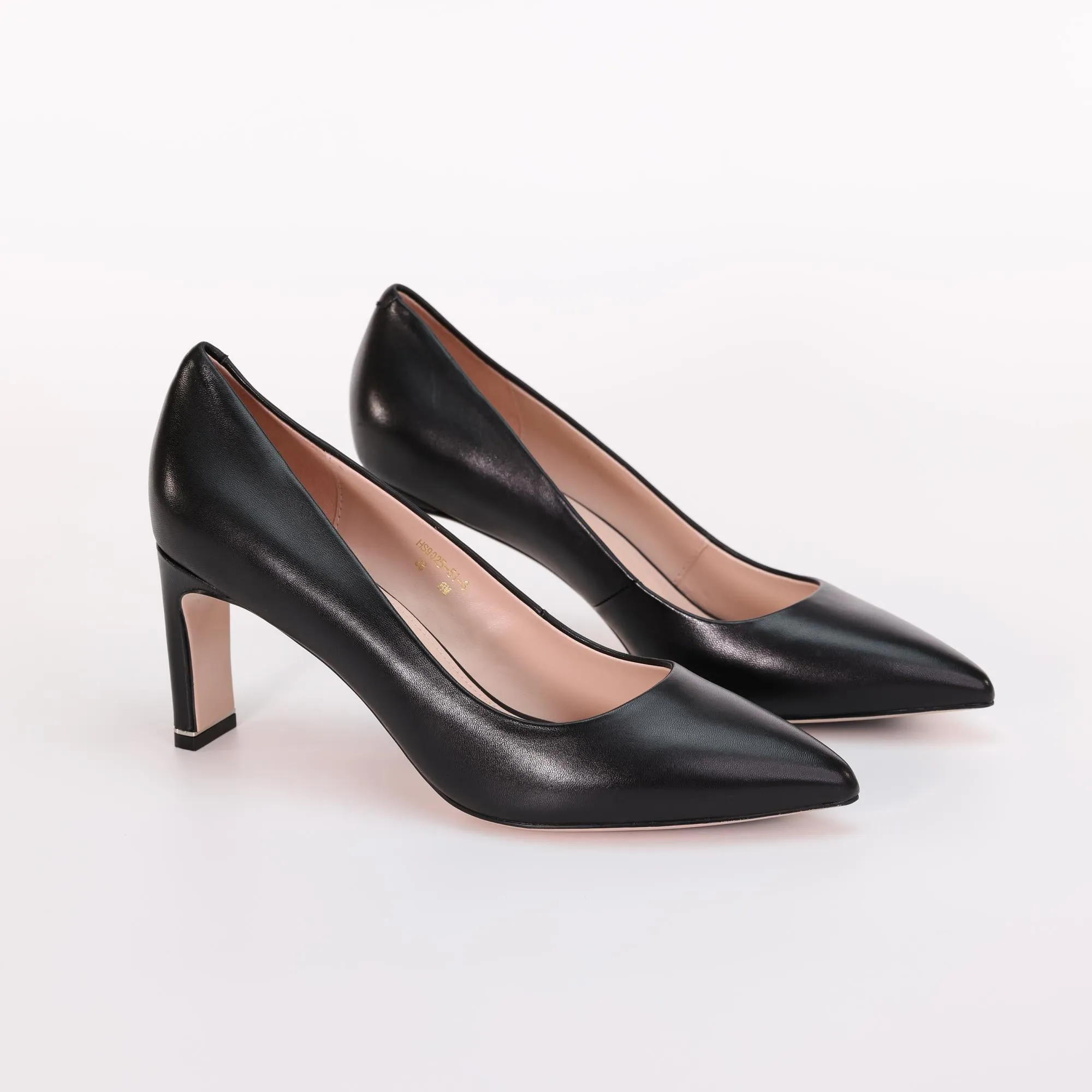 AiciBerllucci  Black Sheepskin Leather & Sheepskin lining-Bella-Women Pumps Shoes Closed Toe Mid Heels  Pointed Toe Heel Office Business Heels Comfortable Leather Pumps for Women