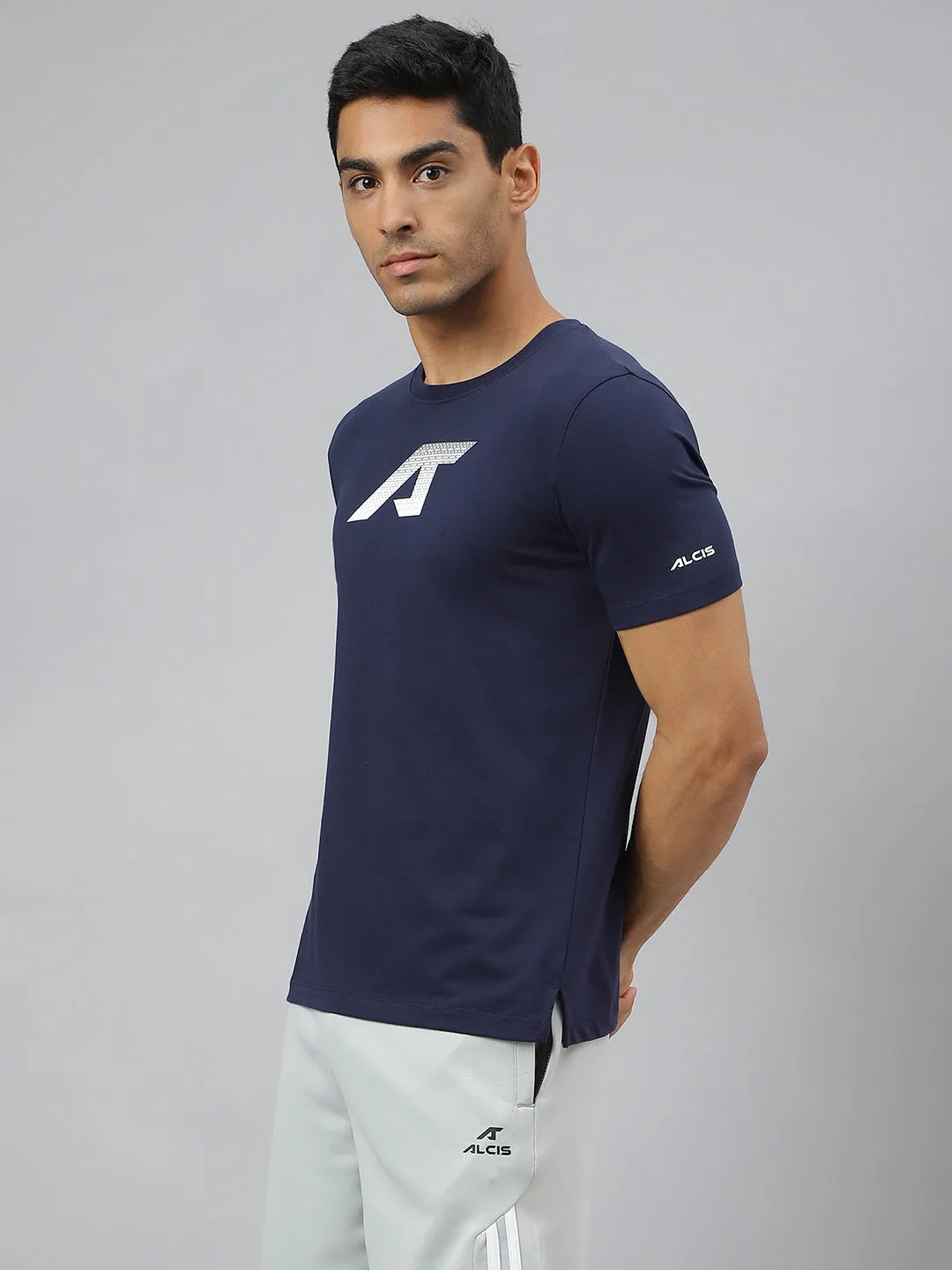 Alcis Men Navy Soft-Touch Regular-Fit Athleisure T-Shirt