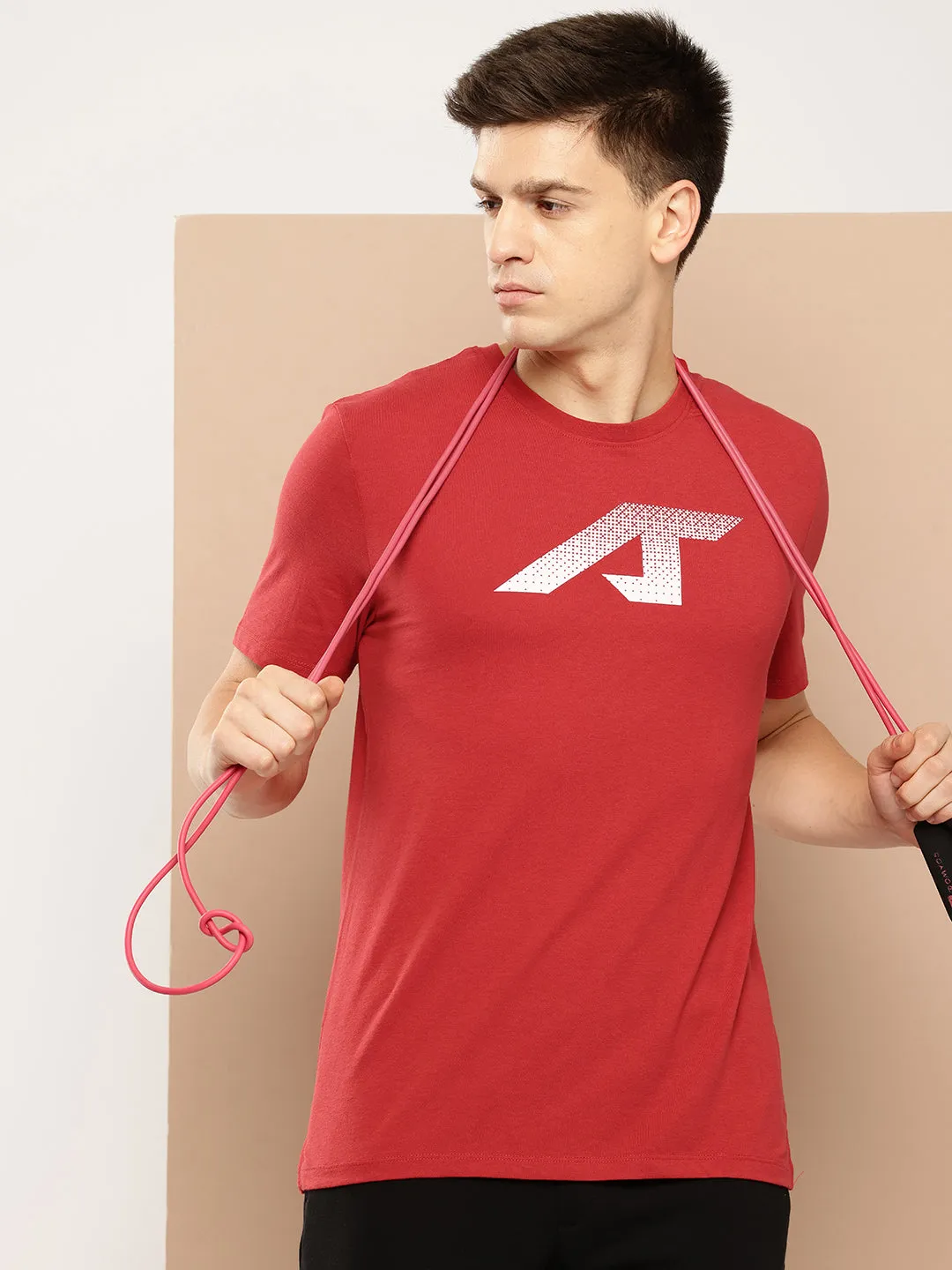 Alcis Men Red Graphic Print Soft-Touch Regular-Fit Athleisure T-Shirt