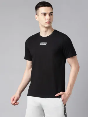 Alcis Men's Printed Black Soft-Touch Regular-Fit Athleisure T-Shirt