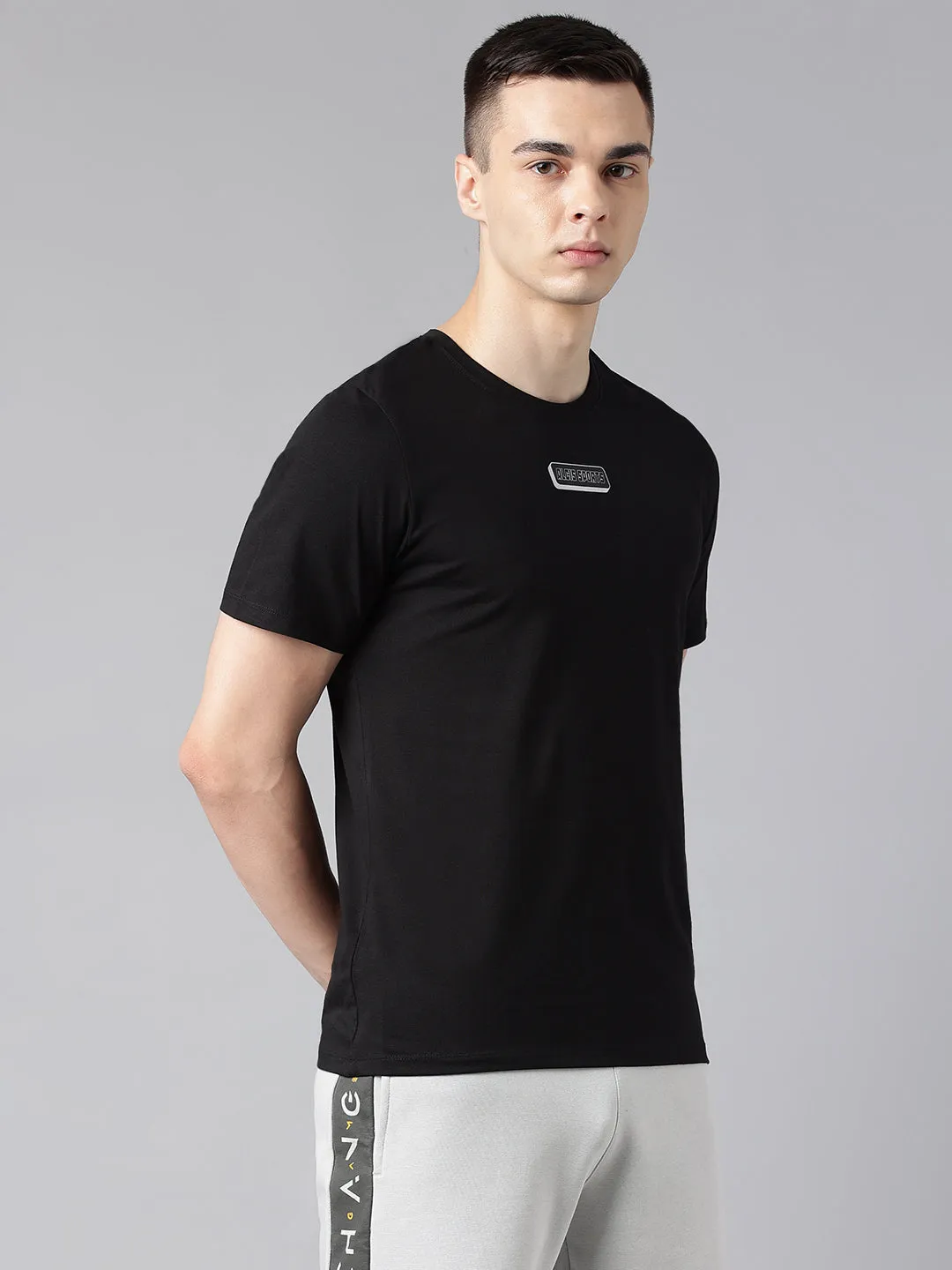 Alcis Men's Printed Black Soft-Touch Regular-Fit Athleisure T-Shirt