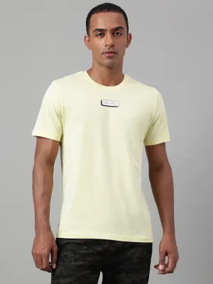 Alcis Men's Printed Light Yellow Soft-Touch Regular-Fit Athleisure T-Shirt