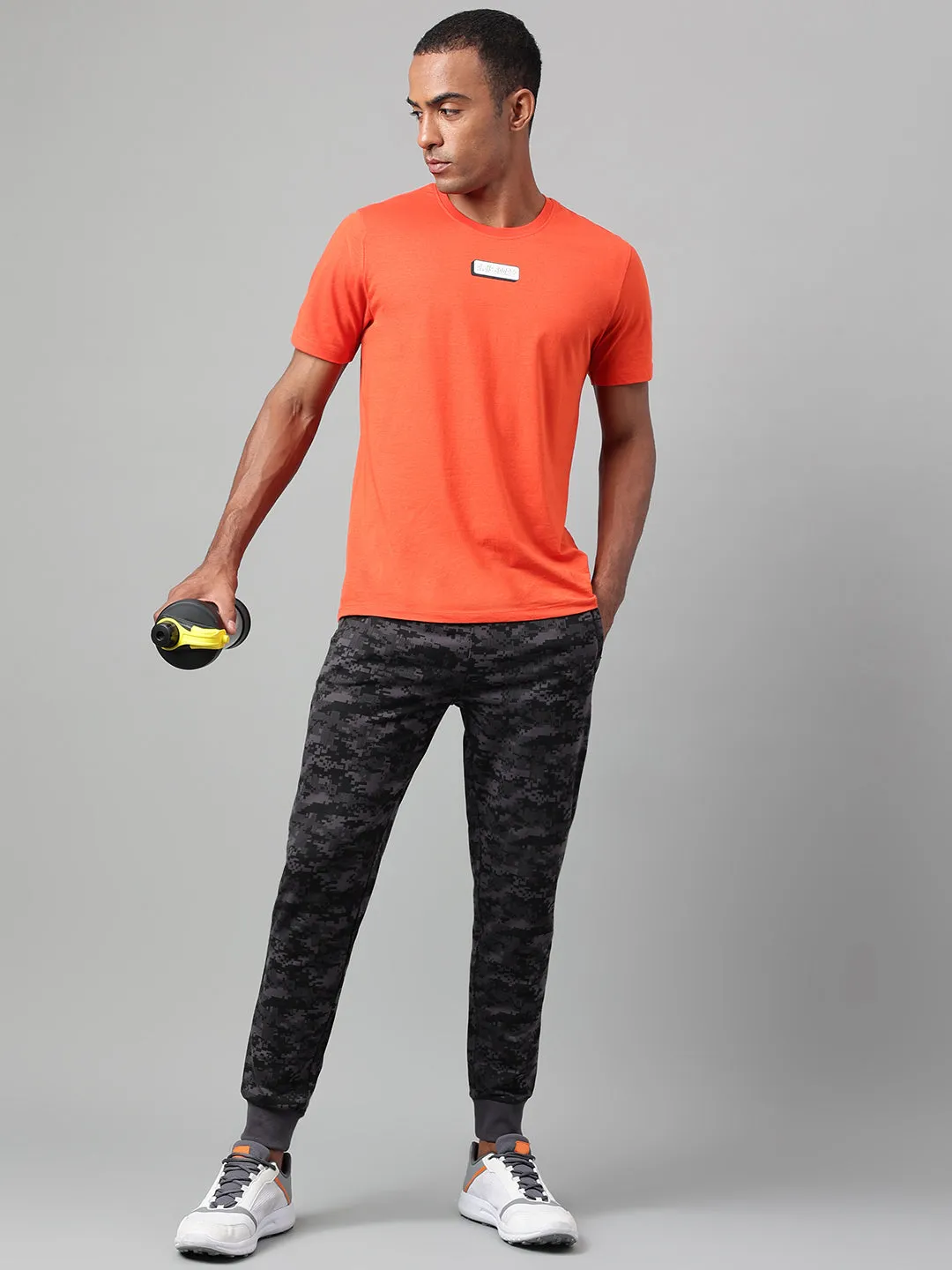 Alcis Men's Printed Orange Soft-Touch Regular-Fit Athleisure T-Shirt