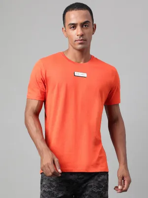 Alcis Men's Printed Orange Soft-Touch Regular-Fit Athleisure T-Shirt