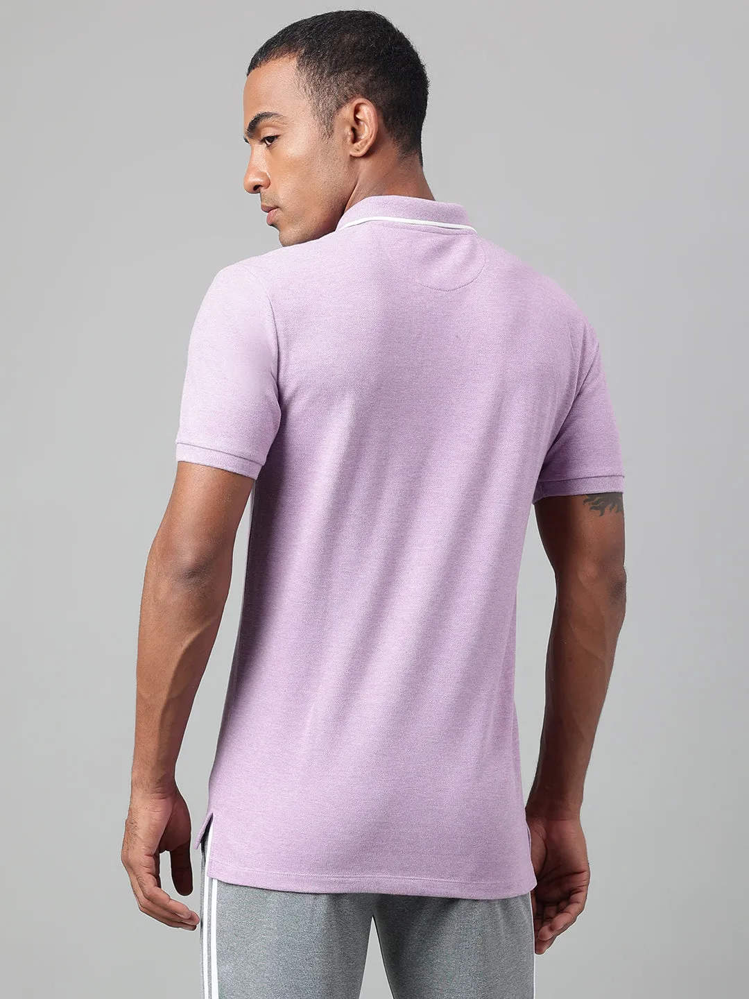 Alcis Men's Purple Melange Soft-Touch Regular-Fit Athleisure Polo T-Shirt