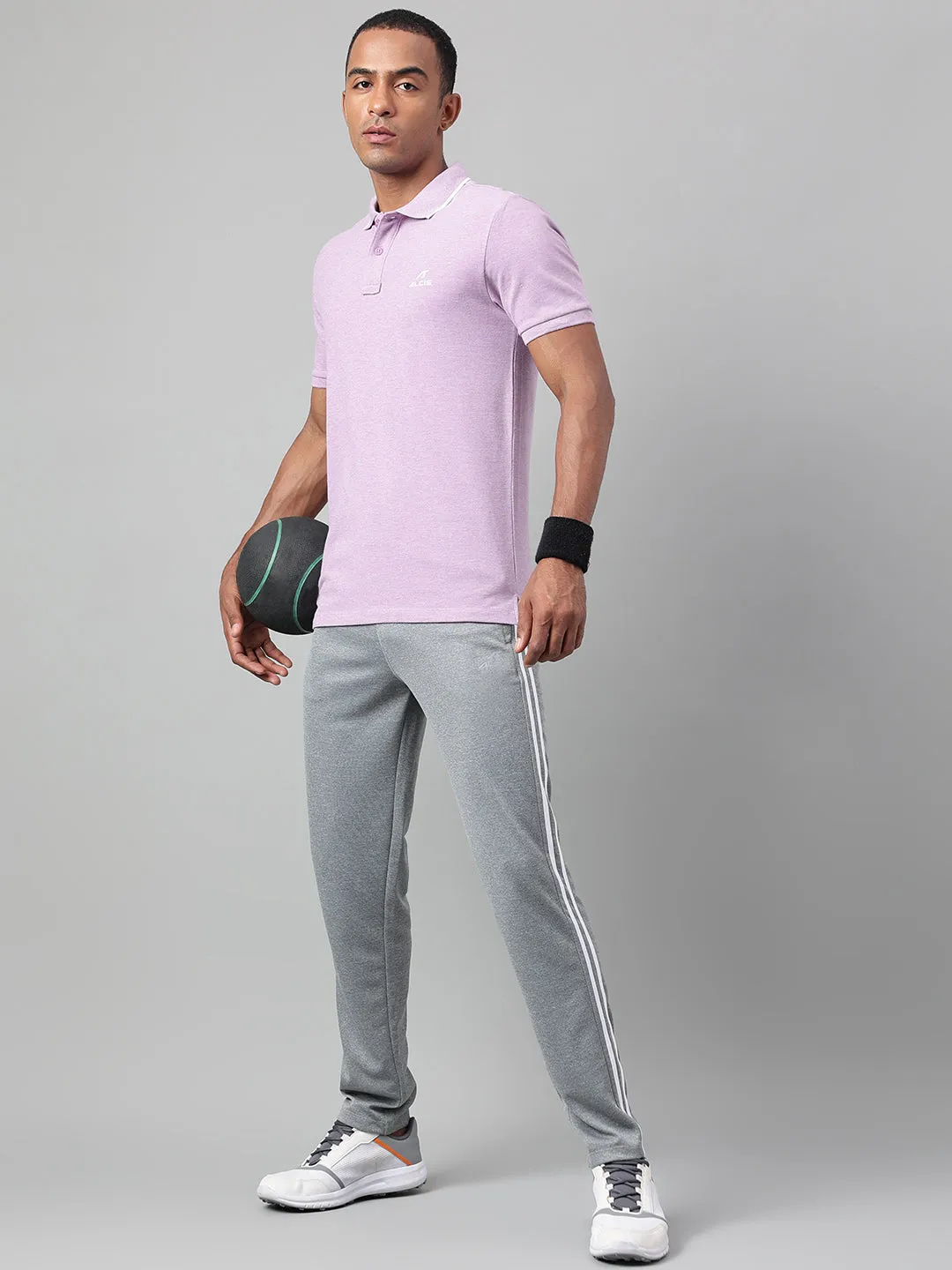 Alcis Men's Purple Melange Soft-Touch Regular-Fit Athleisure Polo T-Shirt