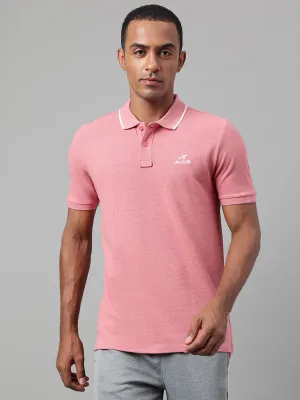 Alcis Men's Red Melange Soft-Touch Regular-Fit Athleisure Polo T-Shirt