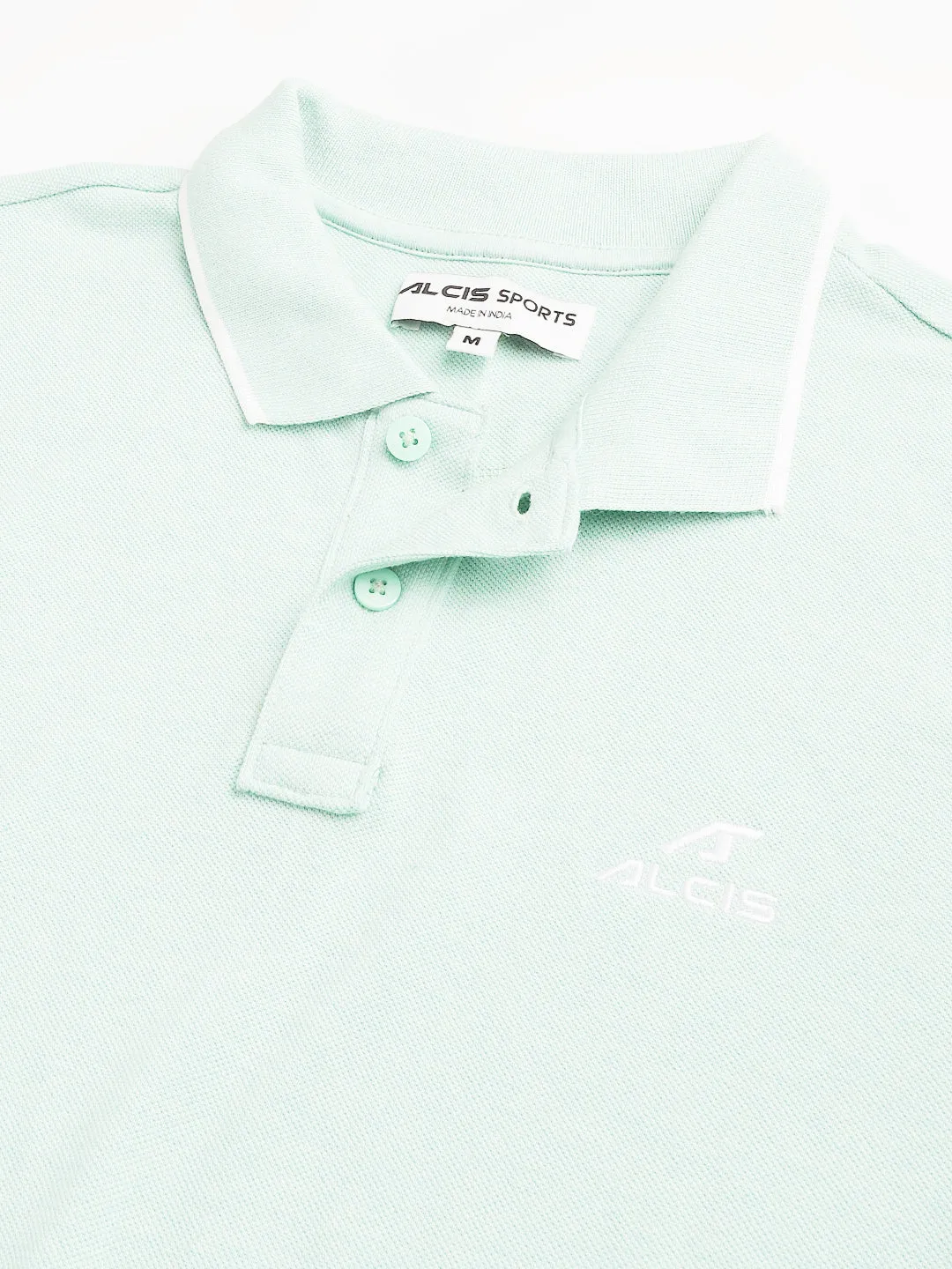 Alcis Men's Sea Green Melange Soft-Touch Regular-Fit Athleisure Polo T-Shirt