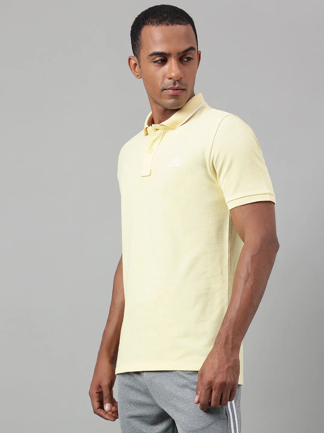 Alcis Men's Yellow Melange Soft-Touch Regular-Fit Athleisure Polo T-Shirt