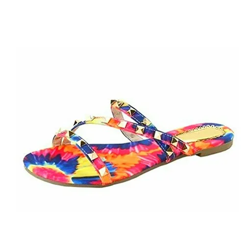 Amozae-  Women Mixed Color Rivet Slippers Woman Graffiti Tie Dye Slides Summer Ladies Casual Beach Flats Female Big Size Footwear