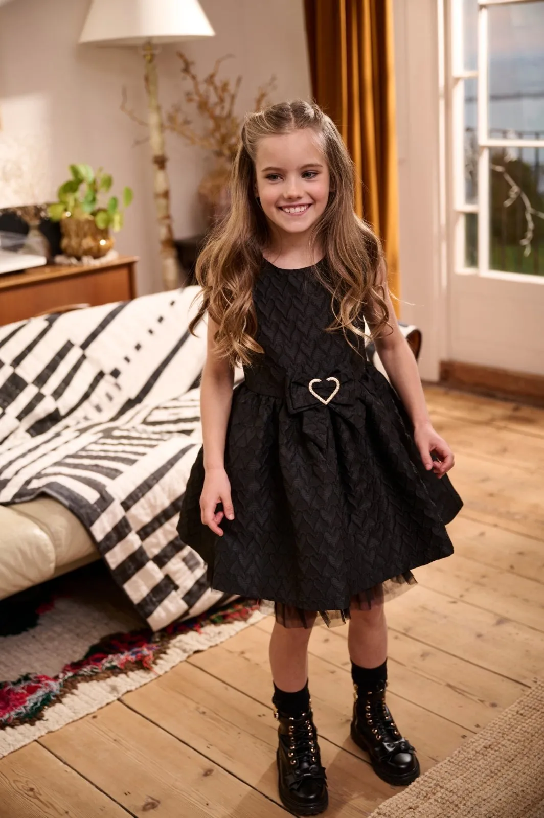 Angel's Face Girls Black Monty Jacquard Heart Dress