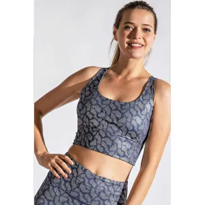 Athleisure Padded Sports Bra | Vintage Denim Geo Foil Print