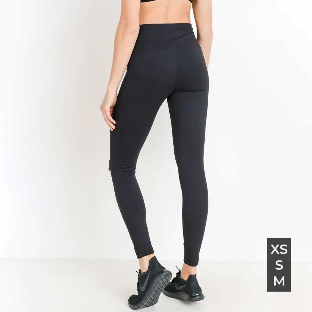 B Mono High Waist Shredded Knee Laser-Cut Leggings