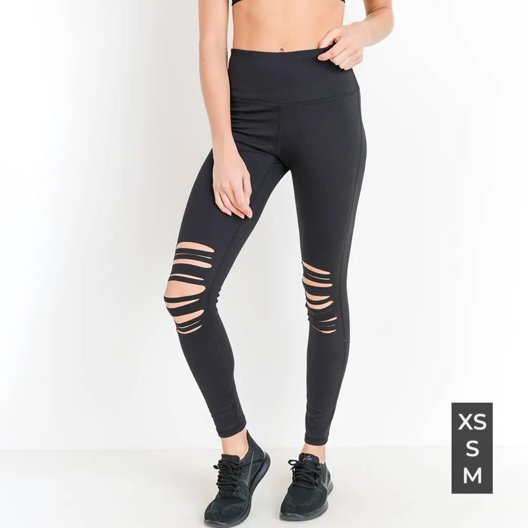 B Mono High Waist Shredded Knee Laser-Cut Leggings