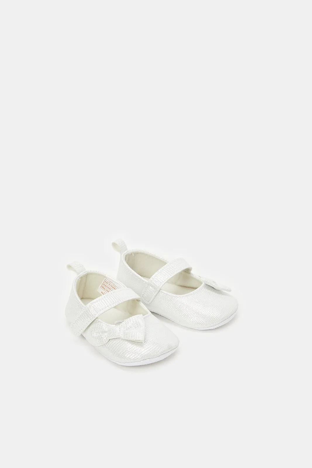 Baby Silver Bow Pram Shoes