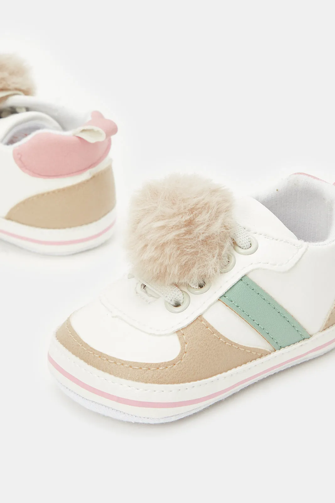 Baby White Pom Pom Pram Shoes