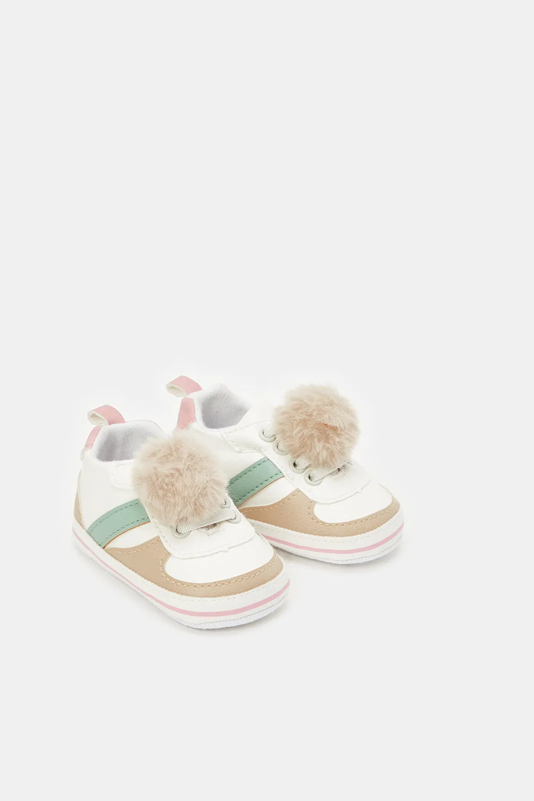 Baby White Pom Pom Pram Shoes