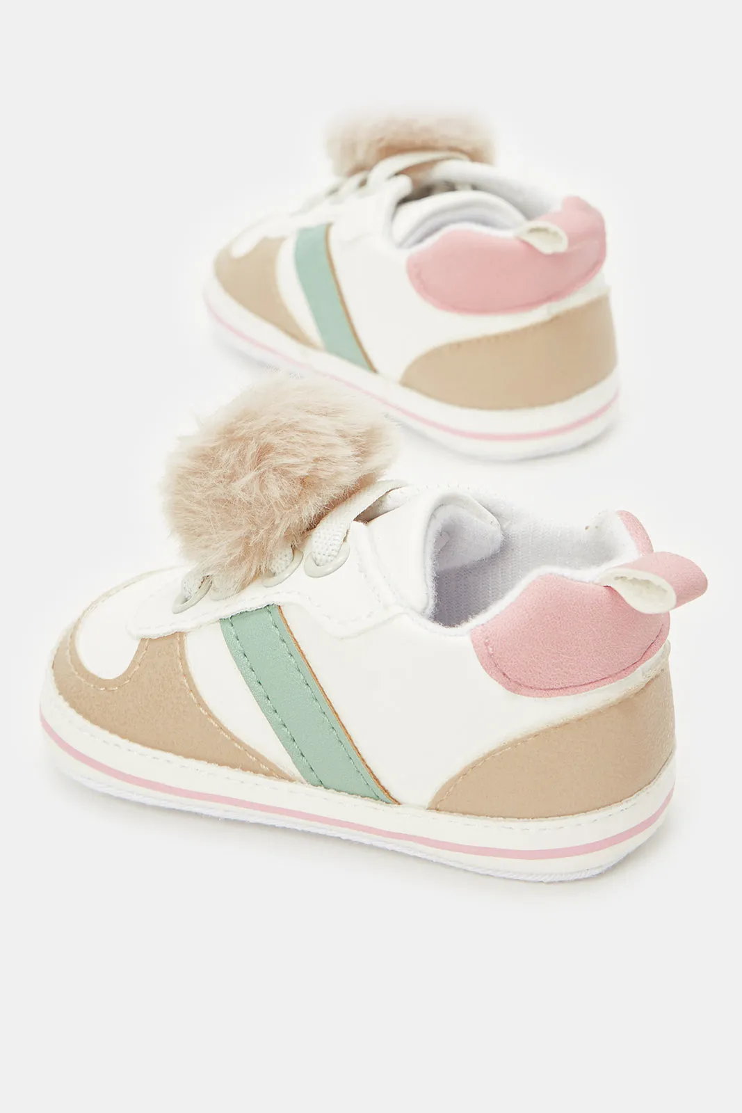 Baby White Pom Pom Pram Shoes