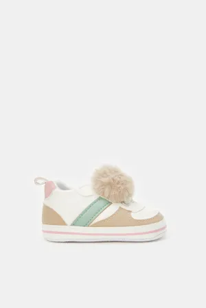 Baby White Pom Pom Pram Shoes