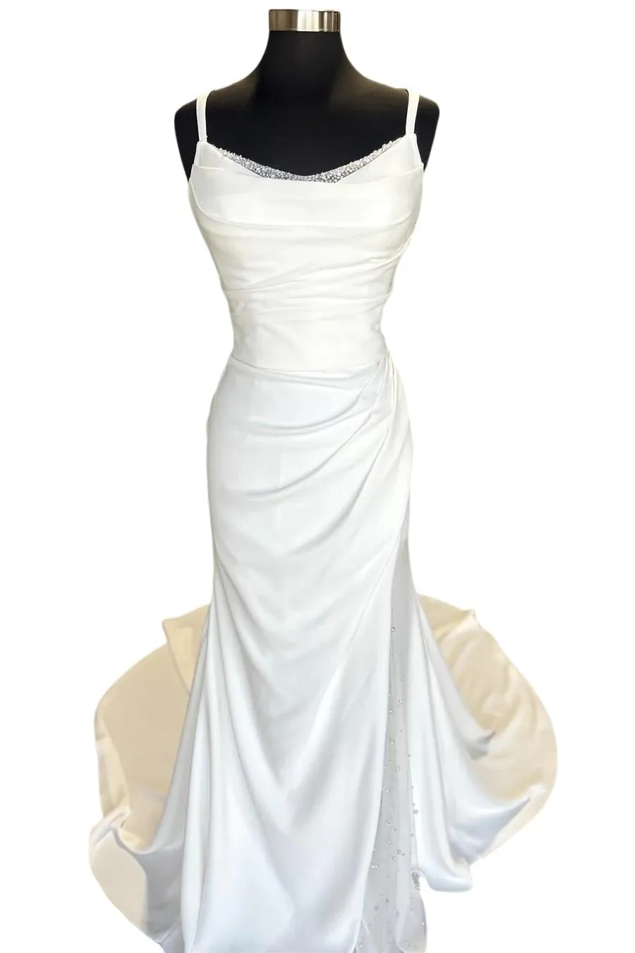 Backless Ruched White Wedding Dress with Detachable Sleeves WD718