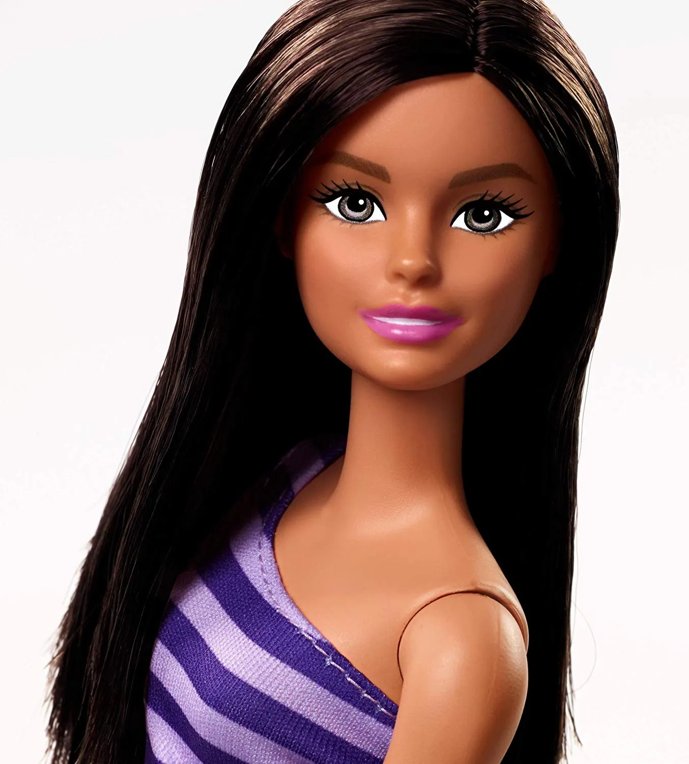 Barbie Glitz Doll, Purple & White Stripe Ruffle Dress