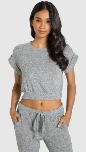 Bella Dahl Banded Roll Sleeve Tee Heather Grey