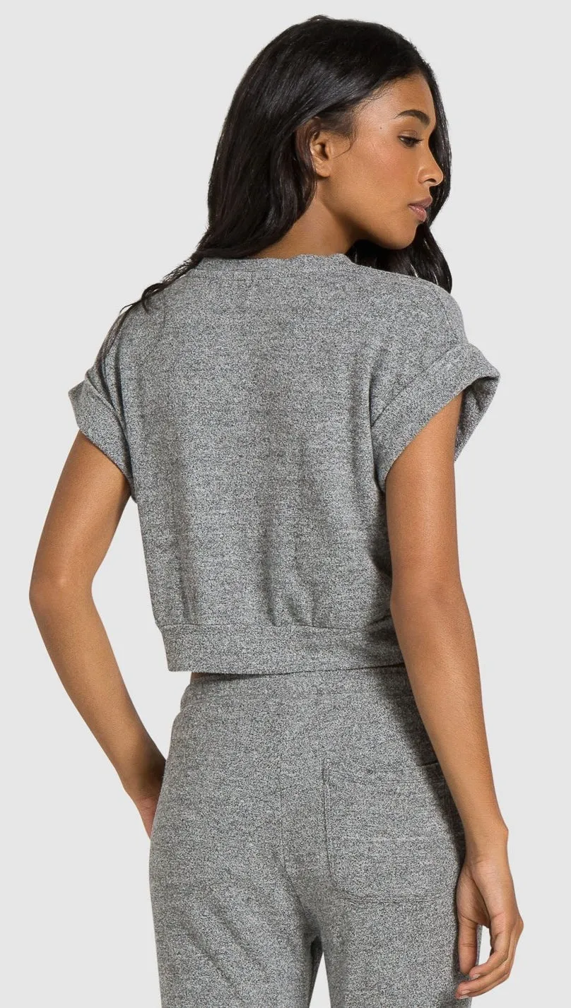 Bella Dahl Banded Roll Sleeve Tee Heather Grey