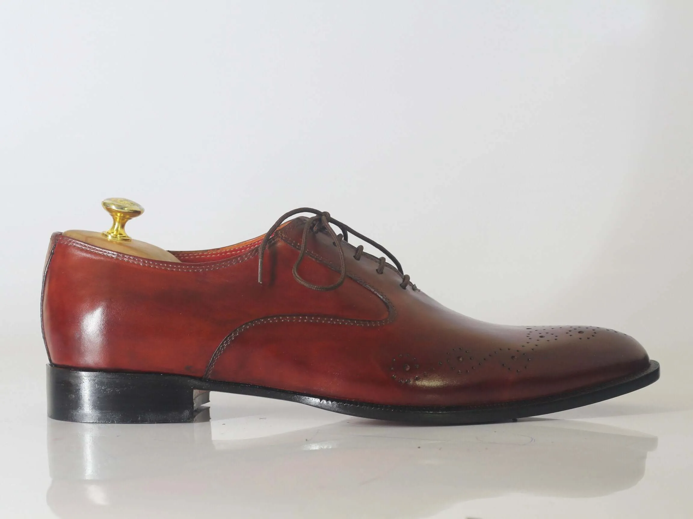 Bespoke Burgundy Brogue Toe Shoe for Men