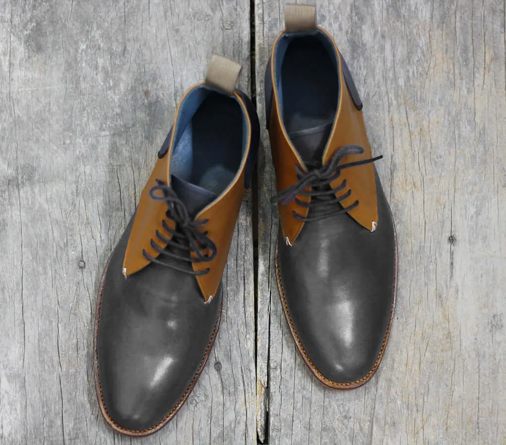 Bespoke Tan Black Chukka Leather Lace Up Boots