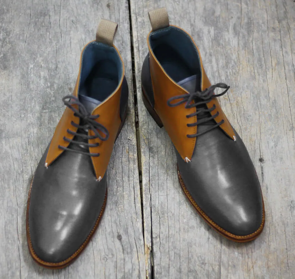 Bespoke Tan Black Chukka Leather Lace Up Boots