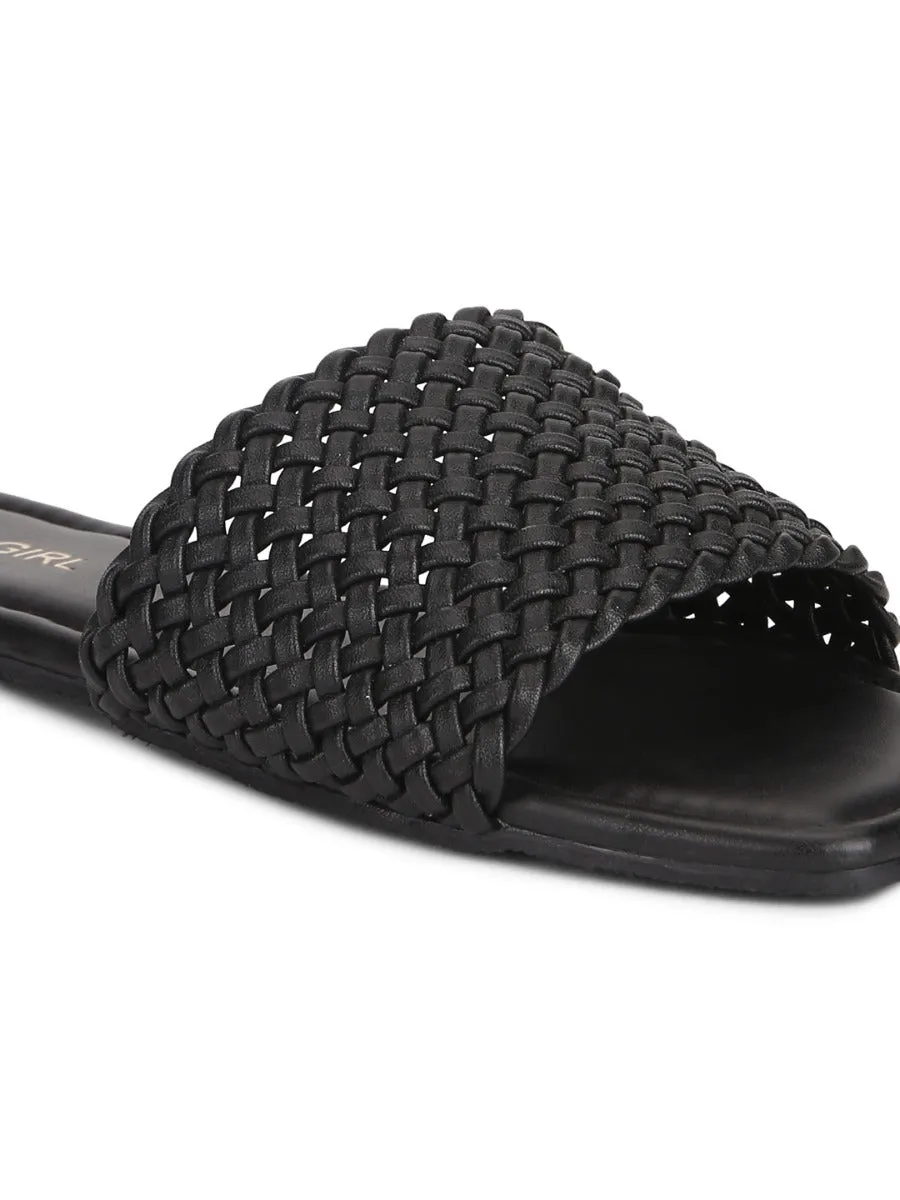 Black PU Mesh Strap Slip Ons