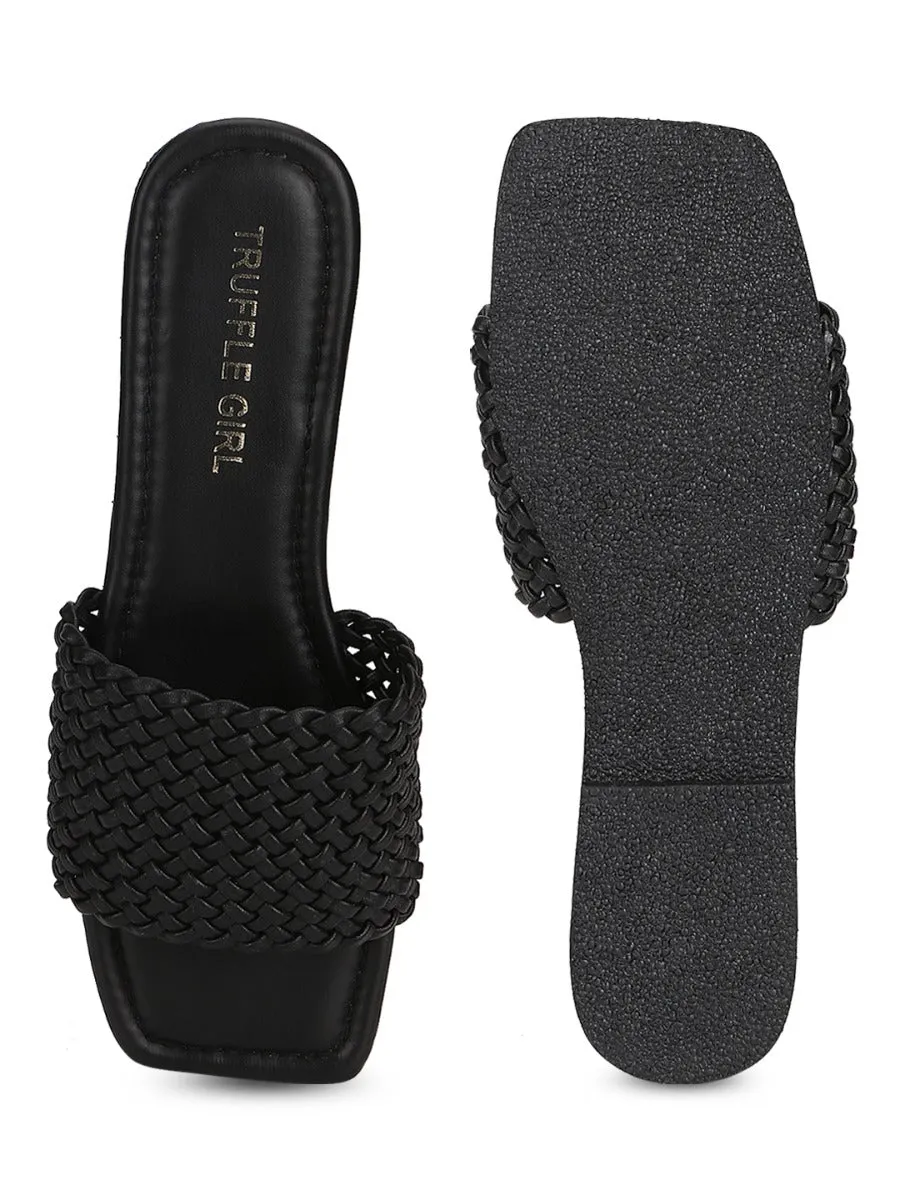 Black PU Mesh Strap Slip Ons