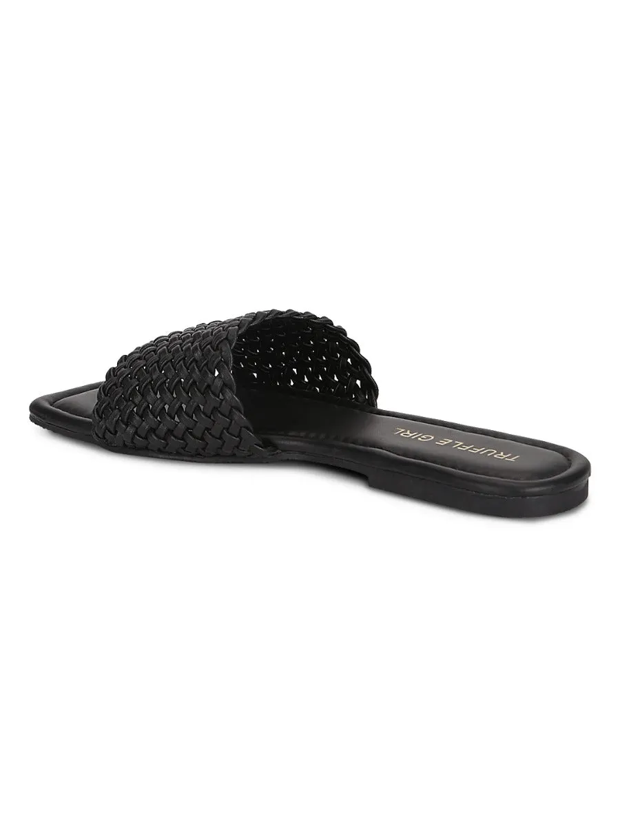 Black PU Mesh Strap Slip Ons