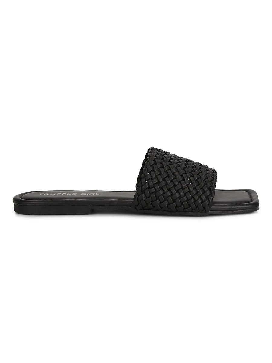 Black PU Mesh Strap Slip Ons