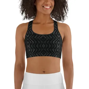 Black Zag Pattern Sports bra ,  XS - 2XL, Moisture-wicking fabric