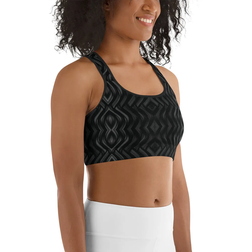 Black Zag Pattern Sports bra ,  XS - 2XL, Moisture-wicking fabric