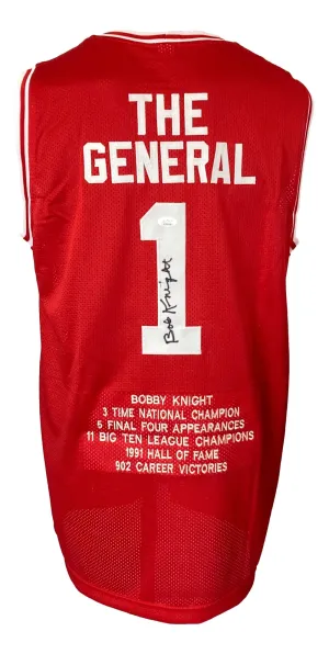 Bob Knight Indiana Signed Red Stat Basketball Jersey JSA