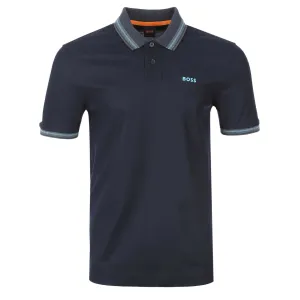 BOSS PeGlitchKnit Polo Shirt in Dark Blue