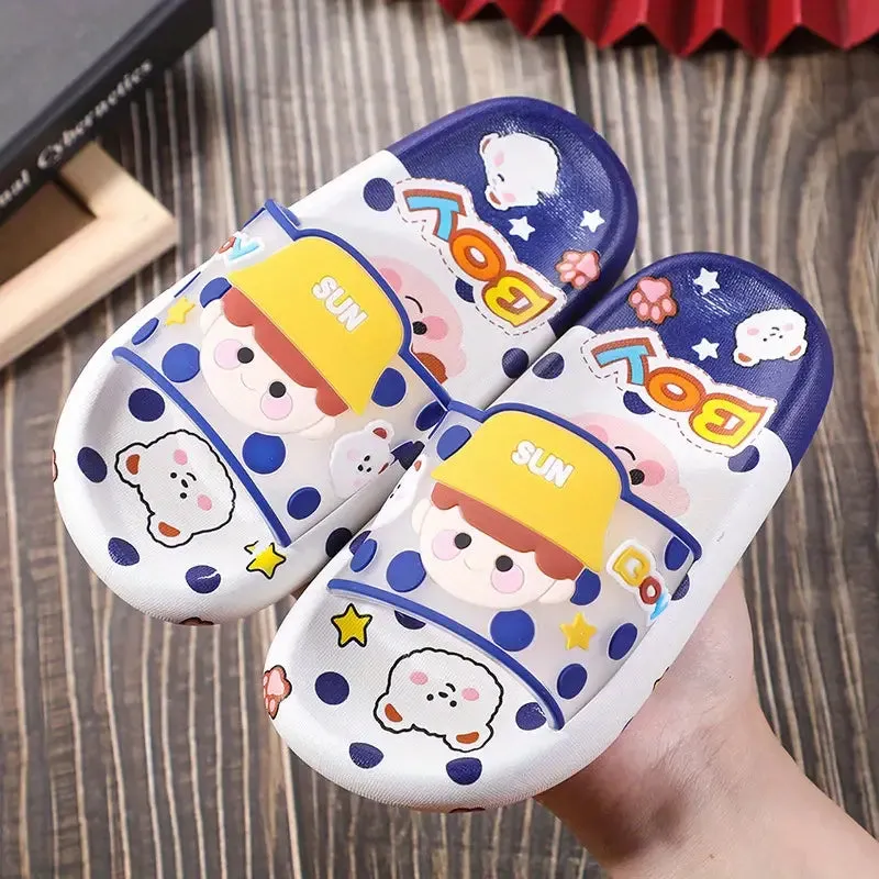 Boys Kids Cute Cartoon Non Slip Slides, Open-toe Indoor Slippers For Bathroom Shower, House Shoes, Spring And Summer