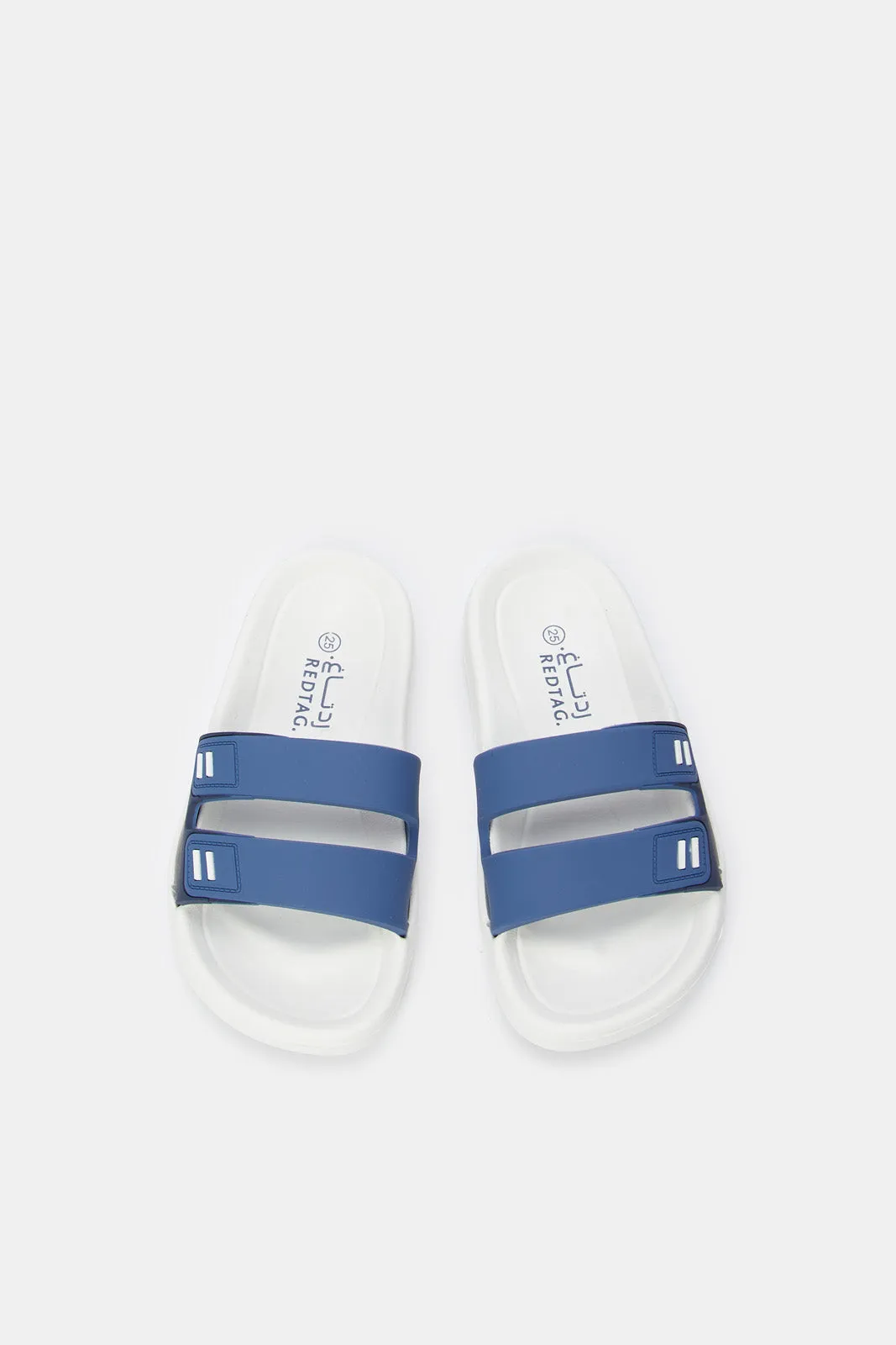 Boys White And Navy Embossed Slide