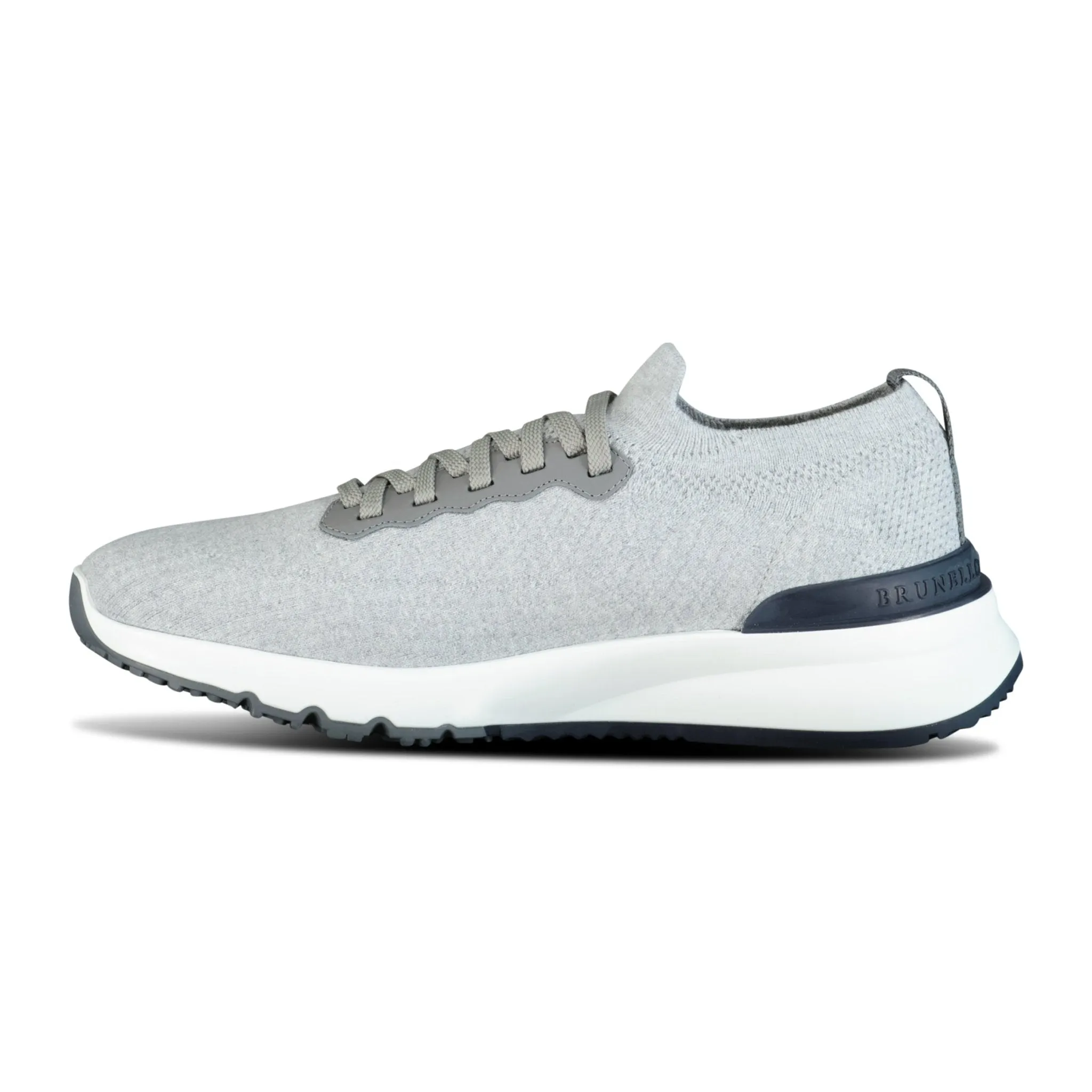 BRUNELLO CUCINELLI LEATHER-TRIMMED KNIT SNEAKERS GREY