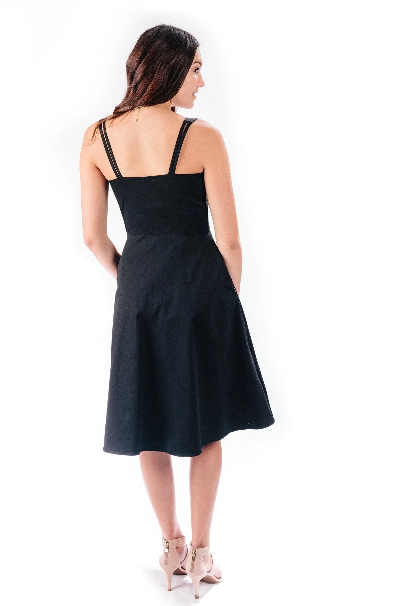 button-down midi dress in ebony