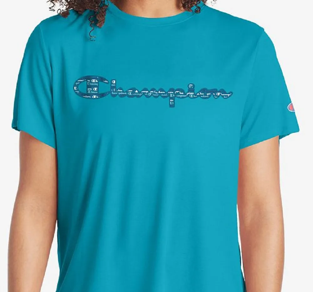 Champion Women's Cotton Logo Boyfriend T-Shirt Blue Size X-Small