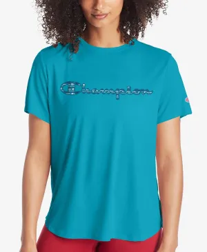 Champion Women's Cotton Logo Boyfriend T-Shirt Blue Size X-Small