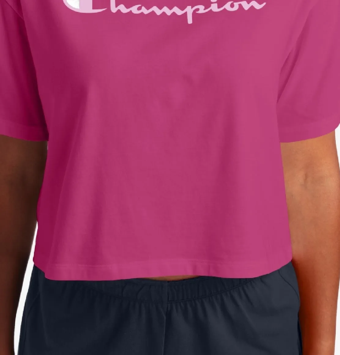 Champion Women's Logo Cropped T-Shirt Pink Size X-Large